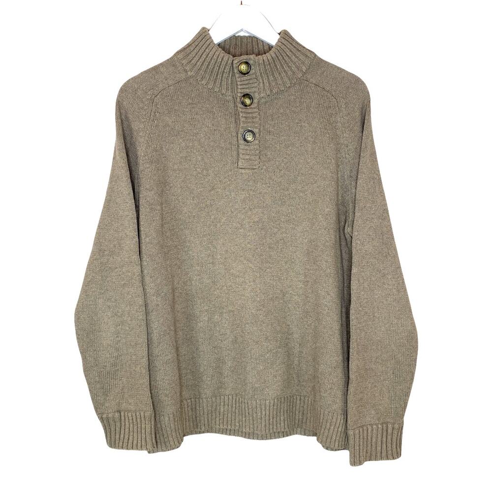 J. Crew Factory Heavyweight Cotton Mock Neck Sweater Tan Men Large Button Panel